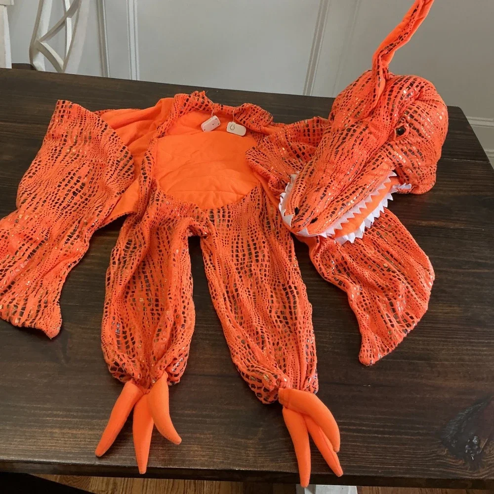 Pottery Barn Kids Light Up Pterodactyl Costume Orange Dinosaur 4-6y WORKS